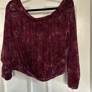Free people maroon lace top with bell sleeves size s